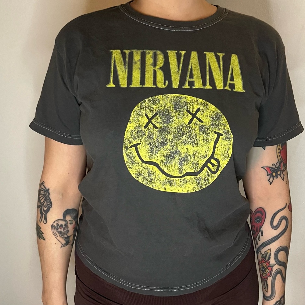 NIRVANA Charcoal Band Tee with Yellow Graphic